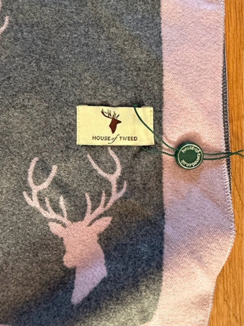 House of Tweed Stag Print Scarf Grey & Pink - Picture 3 of 5